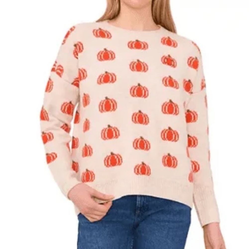 Vince Camuto Sweater Women XXLarge Cream Pumpkin Print Fall Autumn Pullover NWT